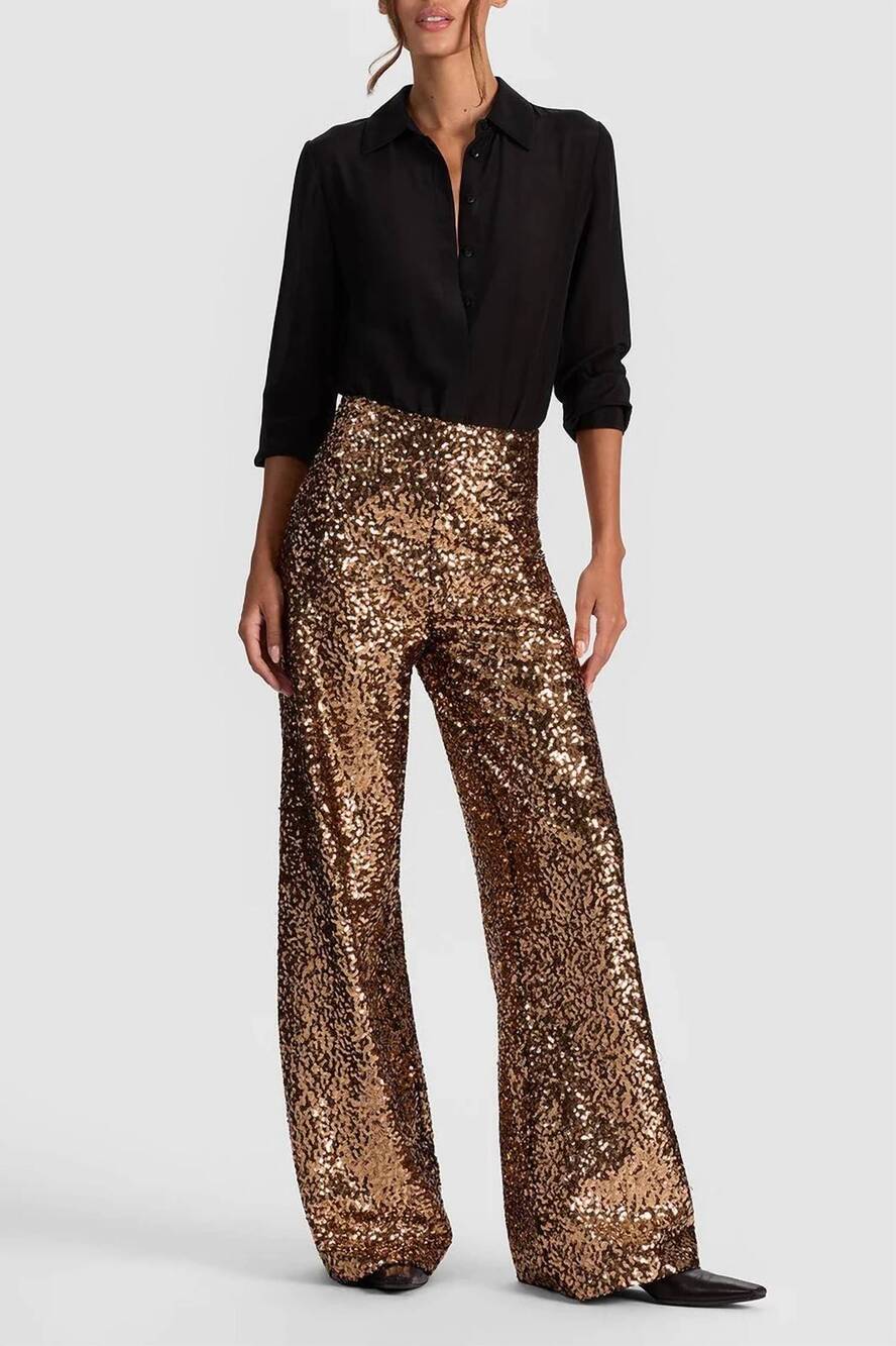 NEW ALICE + OLIVIA athena sequin pant in gold/black